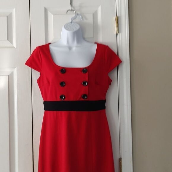 London Times red  black dress Sz 6 EUC - Picture 3 of 4